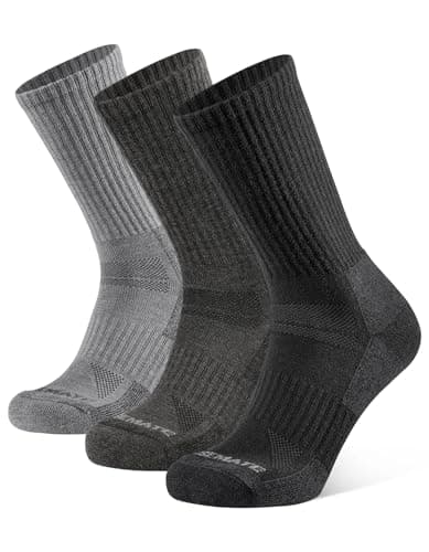 CLOSEMATE Mens Merino Wool Winter Thermal Crew Socks Cushioned Anti Blister Moisture Wicking for Hiking Sports 3 Pairs(1Black1DarkGrey1LightGrey, Size M) - Image 1