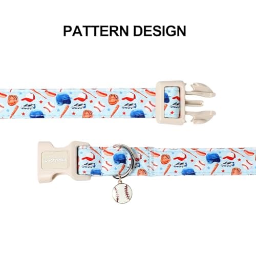 Lionet Paws Light Blue Summer Dog Collar Baseball Collars with Cute Baseballs Pattern Pendant - Female Male Boy Dog Collar for Medium Large Dogs L - Thumbnail 6