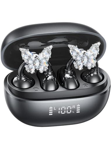 Kinglucky ClipFree A20 Open-Ear Earbuds with Butterfly Earrings, Secure & Comfort Fit, Premium Sound Clip-On Earbuds with Digital Display, 50H Playtime Bluetooth 5.4 Wireless Headphones Black - Image 1