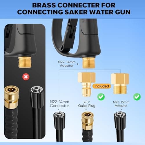 Saker Foam Cannon Dual Connector Accessory for Pressure Washer Kit,with Foam Cannon Dual Connector,Pressure Washer Gun for Car Washing and Cleaning,5 Power Washer Sprayer Nozzles - Thumbnail 4
