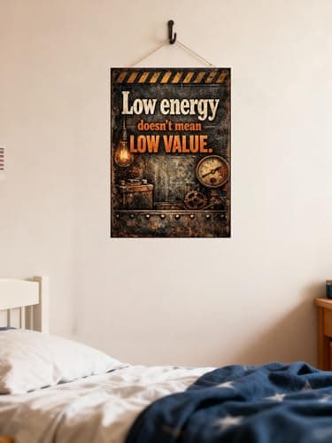 Low Energy Doesnt Mean Low Value Tin Sign Inspirational Quote Industrial Metal Wall Decor Rustic Factory Style Motivation Plaque Vintage Steampunk Art For Home Office Garage Workshop 8x12 Inch - Thumbnail 3