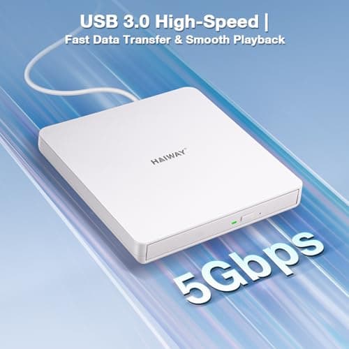 Haiway External DVD Drive, USB 3.0 Type-C CD DVD Burner, Portable +/-RW CD/DVD Optical Drive CD ROM Reader Writer Player for Laptop PC MacBook Windows 11/10/8/7 Linux Mac OS (USB 3.0 & Type-C PMWWH) - Thumbnail 3