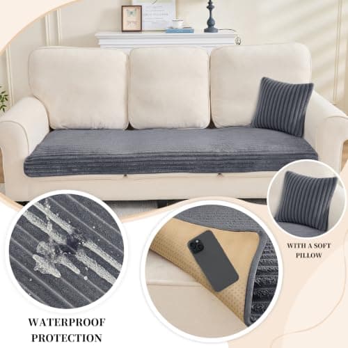 Sparaiz Sofa Covers Washable for Plush Pet Sofa w/Pillow Dark Grey 70.9" - Thumbnail 3