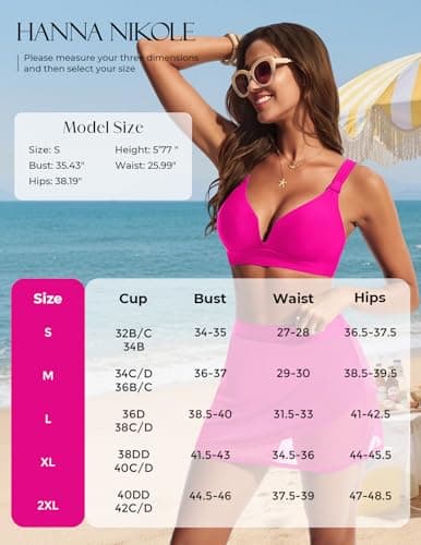 Hanna Nikole Women's Plus Size High Waisted Swimsuit Vintage Bikini Sets Mesh Layered Skirts with Brief Sporty XL Hot Pink - Thumbnail 5