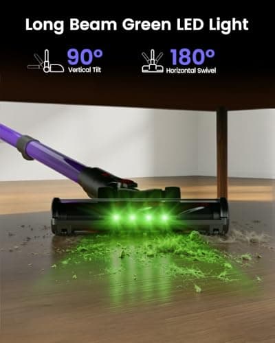 COTIAR Cordless Vacuum Cleaner, 650W 48KPA 60Min Wireless Vacuum for Home, Stick Vacuum with Green Light Anti-Tangle, Rechargeable Vacuum Cleaners for Pet Hair Carpet Hard Floors （Purple） - Thumbnail 5