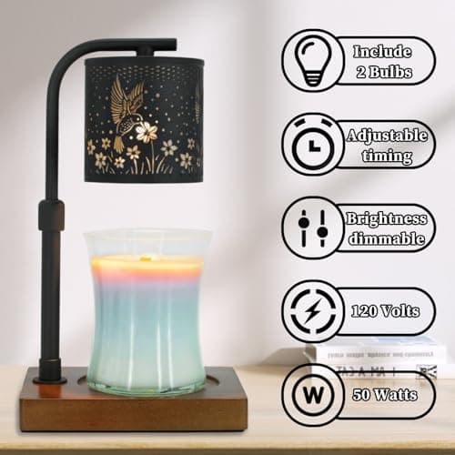 Candle Warmer Lamp Timer - Birthday Gifts for Women Mom, House Warming Gifts New Home Decor, Modern Farmhouse Decor, Hummingbirds Candle Warmer for All Jar Candles with 2 Bulb - Thumbnail 4