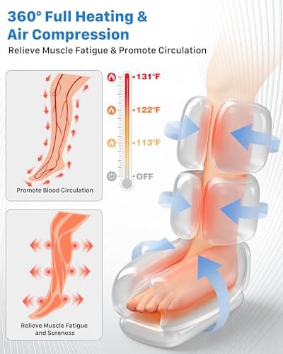 Air Compression Leg Massager with Heat : MUSUGY Sequential Foot and Calf Massager for Circulation and Pain Relief, with 9 Intensity, 6 Modes, 3 Heat - for Mom, Dad, Standing Jobs & Daily Relaxation - Thumbnail 3