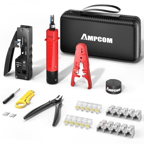 AMPCOM Ethernet Crimping Tool Kit 9-in-1 Pass Through RJ45/RJ11 Network Tool Kit for STP Cat7/6A UTP Cat6/5E/5 RJ45 Connectors with 110 Punch Down Tool Wire Stripper in Portable Waterproof Bag - Image 1
