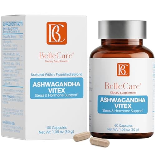 BELLECARE Ashwagandha 600mg with Probiotic & Vitex | Cortisol Reducer, Hormone Balance for Women, Menopause Supplement for Stress, Hot Flashes, Night Sweats, Mood & Sleep Support,60 Count - Image 1