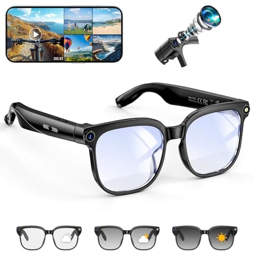 Hwagol Smart Glasses with Camera, 8MP HD Photo and Video Recording,AI Glasses with Real-Time Translation/Object Recognition/AI Voice Q&A/Recording, Calls and Music,UV & Blue Light Protection - Image 1