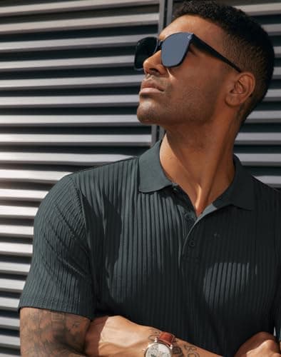 Men's Polo Shirts Short Sleeve Classic Textured Polo Sweaters Italian Knitwear Dark Gray XL - Thumbnail 4