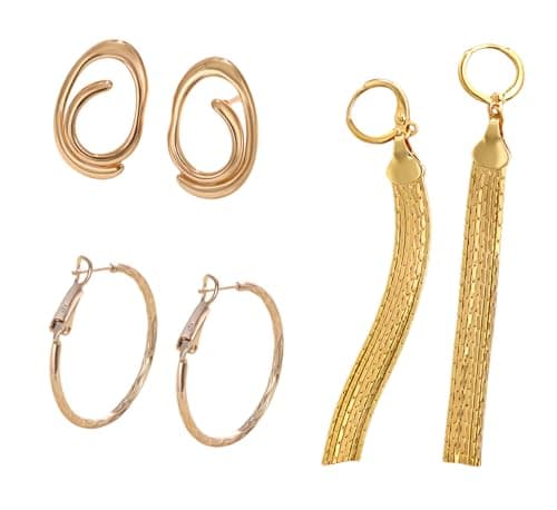 FUZILAI.CJ 3 Pairs Rose Gold Earrings Set for Women - Hoop, Drop, Stud | Work to Party Minimalist Essentials (Gift box) - Image 1