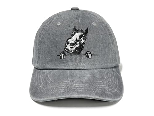Horpe Horse Hat for Man Women, Pony Gifts for Farm Animal Lover, Race Event Dad Hat, Embroidered Washed Gray Baseball Cap - Image 1