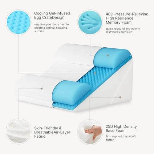 NymphsReco Adjustable Wedge Pillow Set 4PCS, Cooling Gel Memory Foam Bed Wedge with Dual Head Pillows, Extra-Wide Incline Pillow for Acid Reflux, GERD, Sleep Apnea & Post Surgery Recovery, White/Grey - Thumbnail 3