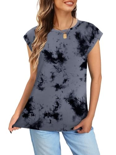 NORACORA Floral Tops for Women Summer Outfits 2026 Comfy Crew Neck T Shirts Chic Hawaiian Outfits Women Blouses Dressy Casual Spring Colored Shirts Dark Grey Print S - Thumbnail 5