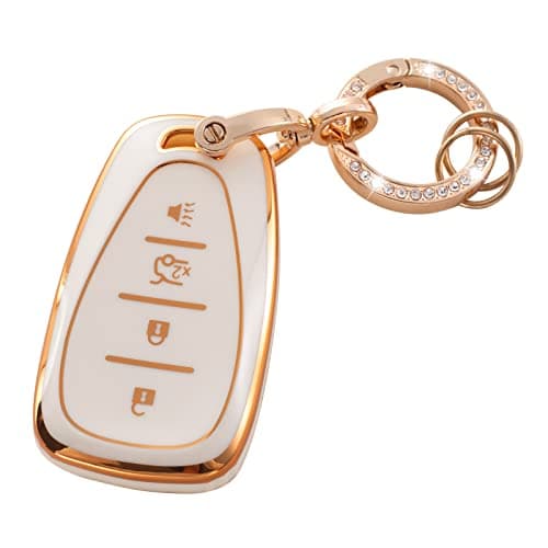 RUABIBAN Key Fob Cover Compatible with Chevy, Soft TPU Key Case Protection Fit for Chevy Chevrolet Malibu Equinox Traverse Camaro Cruze Blazer Volt Bolt Smart 4 Buttons
