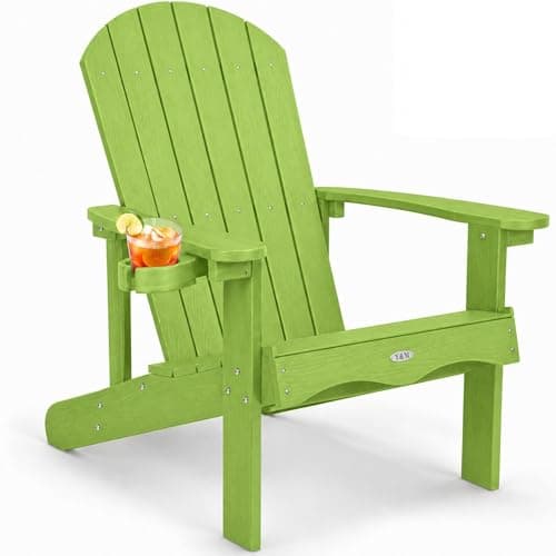 Y&M Adirondack Chair, Lime Fire Pit Chairs, Outdoor Patio Chairs with Cup Holder, Weather Resistant HDPE Wooden Textured Patio Chairs, Perfect for Garden, Lawn, Deck, or Poolside - Image 1
