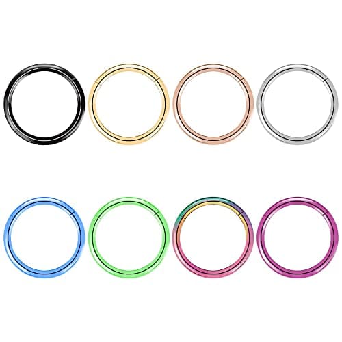 BOGKU 8pcs 20 Gauge Nose Rings Hoops Titanium Nose Ring 20g Hinged Nose Rings 8mm Nose Ring Cartilage Helix Hoop Earrings (20 Gauge 8mm) - Image 1