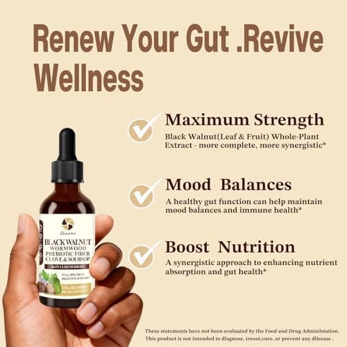 Starisetme Wormwood Black Walnut Cleanse for Humans Tincture – Max Strength Gut Health Prebiotics w/Clove, Soursop,Pumpkin Seed, Plus Vitamins, Minerals for Immune & Mood丨Women & Men- Vegan, Non-GMO - Thumbnail 4