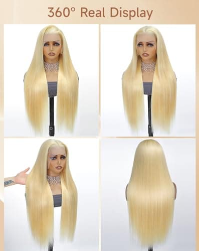 Stybee 24 Inch 613 13x6 Lace Front Wig Human Hair 200% Density Straight Blonde Wig Human Hair Pre-Plucked Natural Hairline Easy to Bleach and Dye No Bad Smell True Length Longer Lifespan - Thumbnail 2