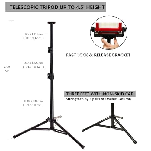 DAYATECH Adjustable Work Light Tripod Stand, Foldable Heavy Duty Steel Tripod, 35-55 Inch Height, Quick Release Mount, Black - Thumbnail 3