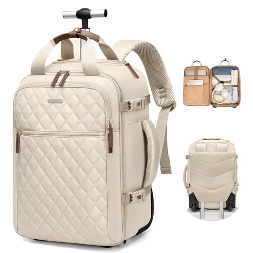 GOLF QUALITY Rolling Backpack for Women,Travel Laptop Backpack with Wheels Roller Personal Item Backpack Wheeled Underseat Carry On Luggage for Travel Business Trip,Fit 17Inch,Apricot - Image 1