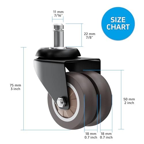 ASHGOOB 2 Inch Office Chair Wheels (Set of 5), Heavy Duty Grey Rubber Chair Casters Replacement, Desk Chair Wheels for Hardwood Floors and Carpet, Smooth & Quiet Universal Fit for Most Chairs(5 Pack) - Thumbnail 2