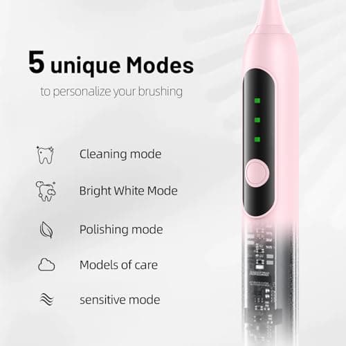 Seapeoa Adult Sonic Electric Toothbrush with 10 Brush Heads, Travel Case, and Wall Bracket, Suitable for Both Adults and Kids, IPX8 Waterproof, USB Charging, 42000VPM, Pink - Thumbnail 2