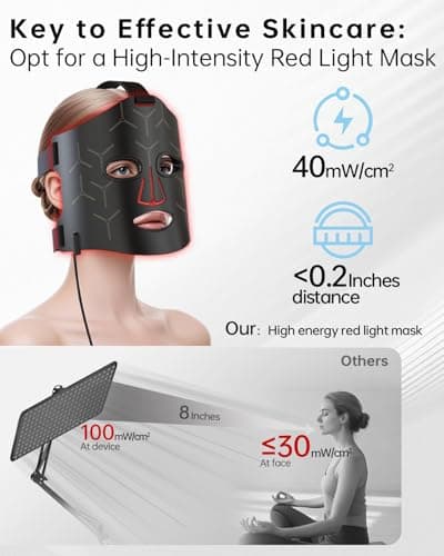Infrared Red Light Therapy Mask: High Energy Skincare Device for Glowing Skin – Ultra-Thin 1.8mm 4.6oz, 830nm 633nm 590nm, Cordless Red Light Therapy for Face Luxury Gift - Generation II Updated - Thumbnail 4