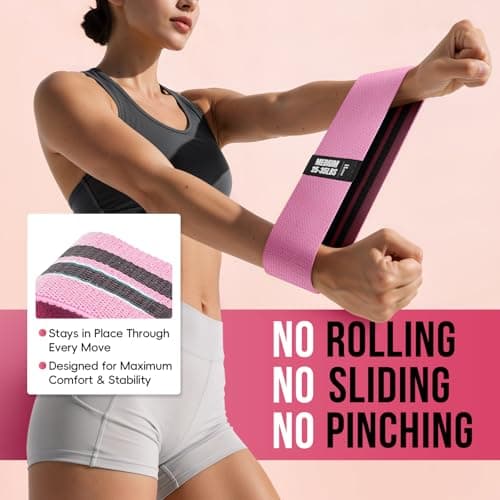 Fabric Resistance Bands for Working Out with Exercise Guide, 3 Levels Hip & Glute Bands Set for Legs, Squats, Yoga, Fitness & Physical Therapy for Women and Men (Gray, Pink, Green, 14-45pounds) - Thumbnail 2