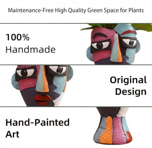 Coniuty Face Planter Pot 8.2 Inch Height with Drainage | Abstract Picasso Head Vase for Decorative Plant | Eclectic Flower Pots for Indoor and Outdoor Plants Succulents/Snake Plants/Cactus - Thumbnail 6
