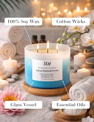 Citrus Patchouli Forest 3-Wick Soy Candle | 15.8 oz Large Scented Candle for Home | Clean Burn Long Lasting | Herbal Citrus Scent | Gift Ready - Thumbnail 5
