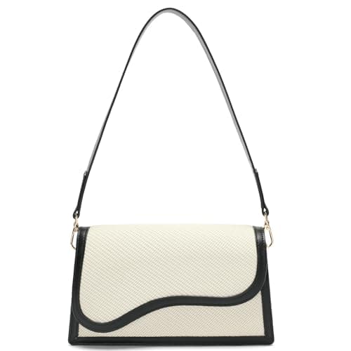 Kiss Sea Leather Shoulder Bag for Women Retro Classic Cross Body Purse with 2 Straps for Everyday Use Black - Image 1