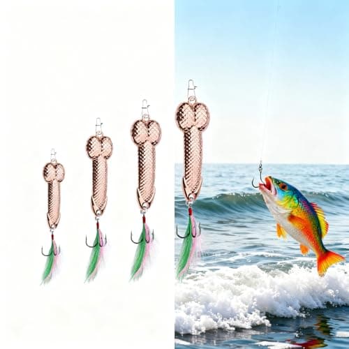 4Pcs Rose Gold Fishing Lures - Metal Luminous Sequin Spoon Lures with Sharp Treble Hooks, Funny Gag Gift for Men, Father's Day/White Elephant Gift for Anglers, Suitable for Bass & Trout