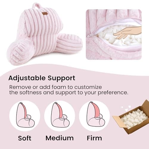 Amélie Home Faux Fur Reading Pillow with Pocket for Sitting in Bed, Kids Backrest Bed Pillow with Washable Cover for Lounging, Watching TV/Gaming/Resting/Post/Surgery/Nursing, Light Pink 17 inches - Thumbnail 5