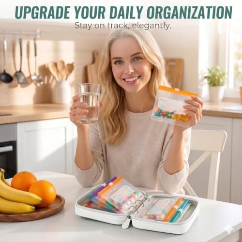 NeLiangIA 2 Pack Off White Weekly Pill Organizer, Waterproof Travel Pill Organizer with 7 Color Pouches, Pastilleros para Medicamentos, Travel Medicine Organizer for Gift & Family Use - Thumbnail 5