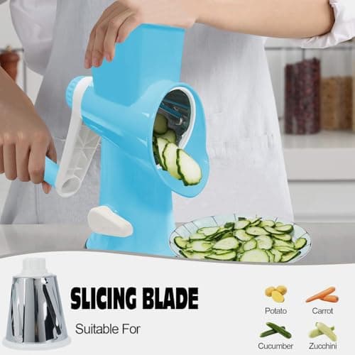 Cheese Grater MultiFunction Rotary Cheese Grater Hand Crank – Cheese Shredder Effortlessly Shred,Slice,Chop.Applicable to Cheese, Vegetables,Fruits,Nuts,Non-Slip Suction Base,Easy to Clean (blue) - Thumbnail 4