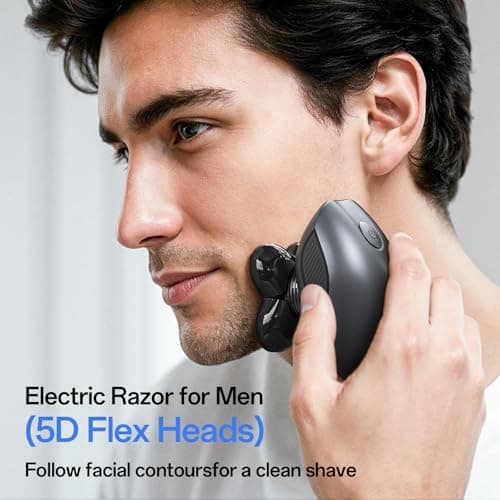 Electric Razor for Men, Head & Body Hair Shaver for Men, Cordless Rechargeable Wet/Dry Bald Head & Groin Waterproof Razor with Rotary Blades,Clippers, Beard Trimmer,Nose Trimmer, Brush (Gray) - Thumbnail 3
