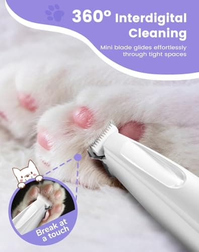 PAPMINI Dog Paw Trimmer with LED Light, 35dB Low Noise Paw Trimmers for Dog's Feet, 2 Speed Safety Electric Dog Clippers for Grooming, Rechargeable Cat Shaver for Paws, Ears, Face, Rump (White) - Thumbnail 6