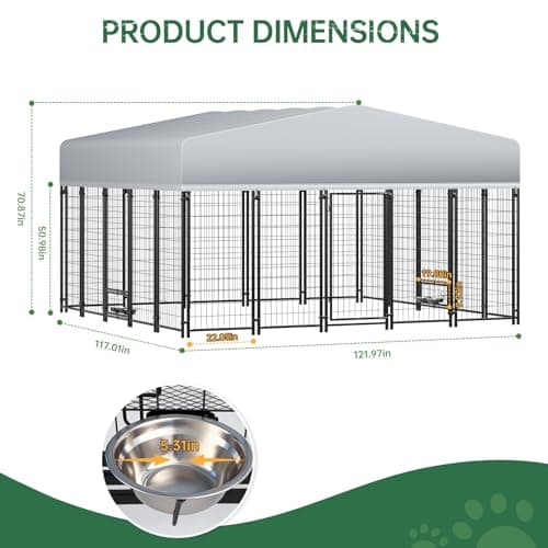 LotFun 10x10 FT Dog Kennel, Heavy Duty Outdoor Dog Enclosure with UV & Rain-Proof Fully Covered Roof, Double Security Locks and Rustproof Metal Mesh for Large Dogs House (9.8 x 9.8 x 6 FT) - Thumbnail 2