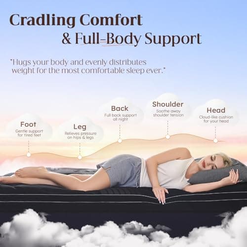 Queen Size Memory Foam Mattress Topper - 4 Inch Cooling Dual Layer with 2" Gel Memory Foam & 2" Thick 1500 GSM Pillow Top, Breathable Mattress Pad Cover Medium Firm Support for Back (Black) - Thumbnail 2