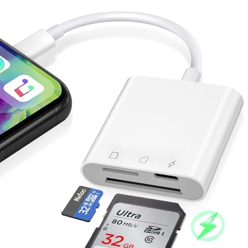 Denlane SD Card Reader for iPhone iPad with Lightning Port, SD & Micro SD Dual Slots Memory Card Reader for Digital Trail Camera Card Adapter SD Card Viewer, Simultaneous Charging and Reading - Image 1