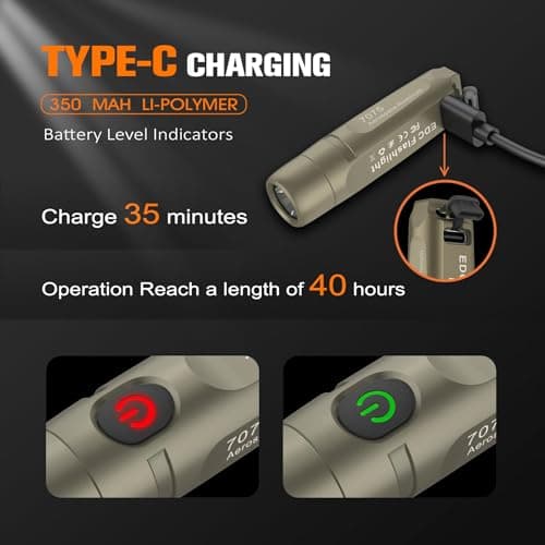 TUNENGE S15 Rechargeable Keychain Flashlight,650 High Lumen EDC Flashlight,Super Bright LED Mini Flashlight Be Suitable for Camping, Hiking,Outdoor Activities,Emergency（Khaki 6500K） - Thumbnail 5