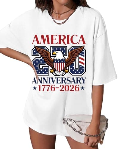 Aiyino Women's USA 250th Anniversary Shirt 1776-2026 Patriotic 4th of July Graphic Tee Casual Loose Fit Cotton White Hawks S - Image 1