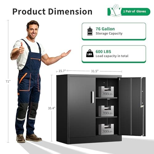 Tivostaral Metal Garage Storage Cabinet with Doors and Adjustable Shelves, 35.4" Locker Organizer Steel Garage Cabinets, Lockable File Cabinet for Home, Office, Warehouse, Tools - Thumbnail 3