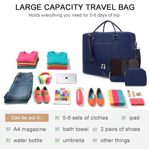 Travel Duffle Bag for Women Carry on Bags Overnight Weekender Bags Toiletry Hospital Gym Bag with Shoe Compartment 3pcs - Thumbnail 4