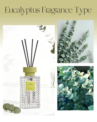 Hazioglen Reed Diffuser Set, Eucalyptus Scented Home Fragrance Air Freshener for Bathroom Shelf Decor, 5.07 fl oz/150ml Essential Oil with Sticks - Thumbnail 6
