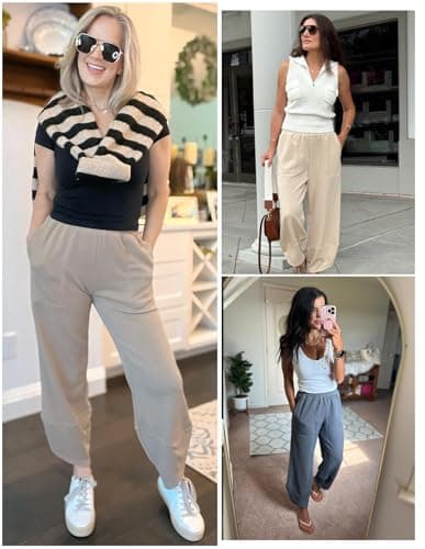 Womens Casual Sweatpants Wide Leg Palazzo Harem Bottoms Comfy Boho Baggy Pants for Women 2025 Fall Pumpkin Medium - Thumbnail 2