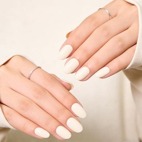 White Press On Nails Almond,Medium Soft Gel Fake Nail Kit With Nail Glue,30-Piece-15 Sizes Durable Reusable Press On Nails for Women Gift(HCK506 peachy-pink) - Thumbnail 2