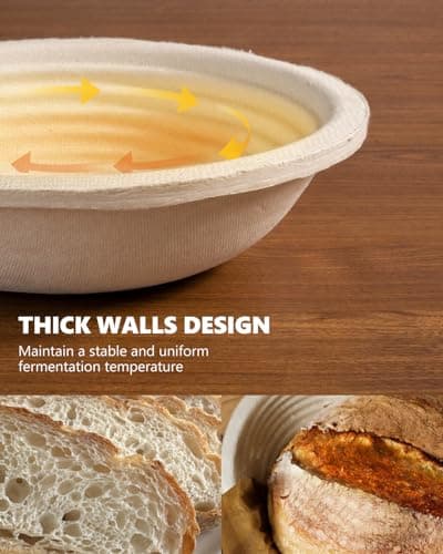 Wood Pulp Banneton Bread Proofing Baskets Set of 2, 9 Inch Round 2.2LB Sourdough Banneton Basket with Liner, Non-Stick Dough Proofing Bowl for Rising and Baking - Thumbnail 3